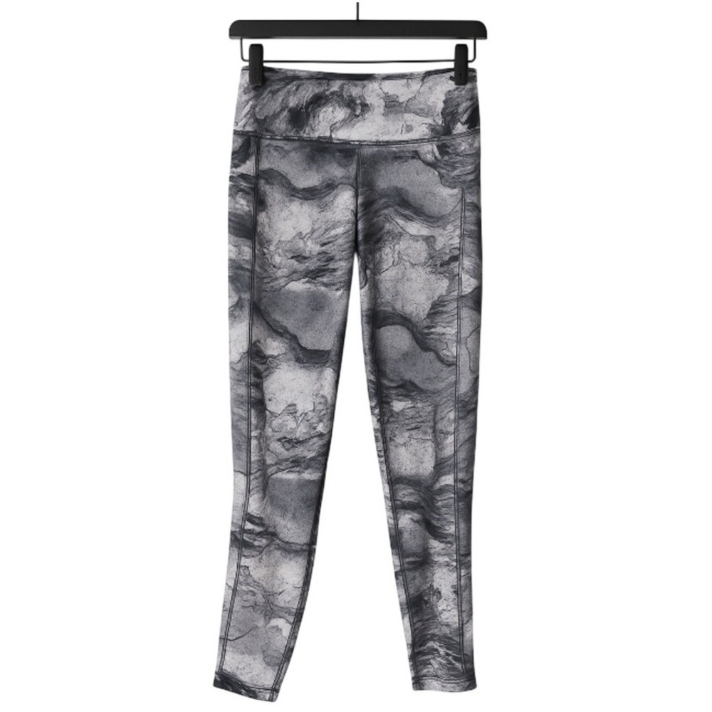 Zone Pro Marble Print Leggings Womens‎ L Black White High Rise Pockets Athletic